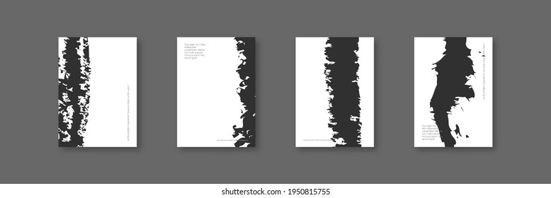 Grunge black splash cover background with shadow collection, flat distorted abstract backdrop set illustration.