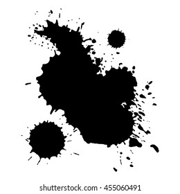 Grunge black splashes blots. Isolated vector paint. 