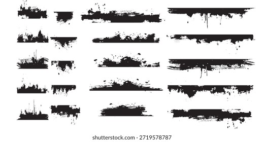 Grunge Black Splatter Bordas, Retângulos, Bordas irregulares, para Design Gráfico, Aparência texturizada, 170 caracteres