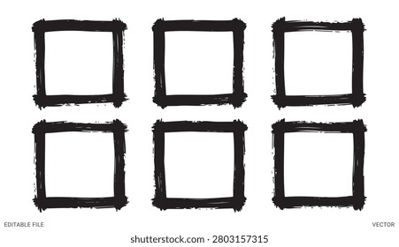 Grunge black square frames vector hand drawn ink brush border text box design elements