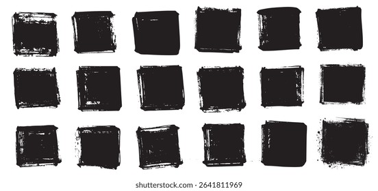 Grunge black square ink strokes element set