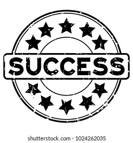 Grunge black success word with star icon rubber seal stamp on white background