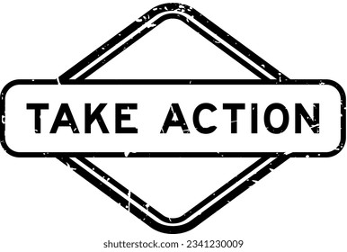 Grunge black take action word rubber seal stamp on white background