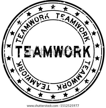 Grunge black teamwork word round rubber seal stamp on white background