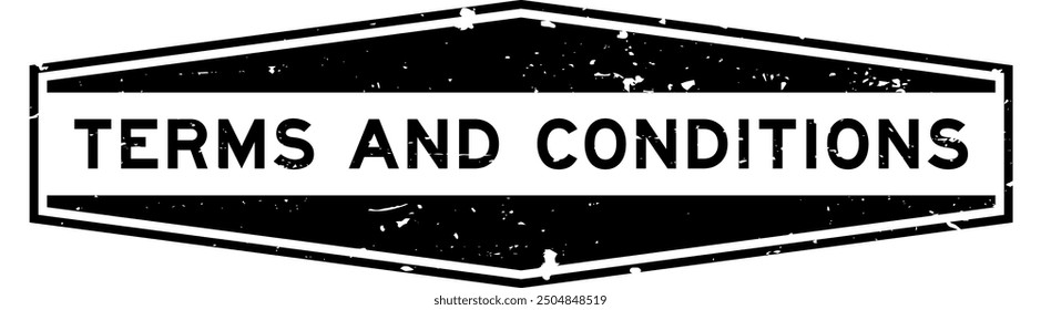 Grunge black terms and conditions word hexagon rubber seal stamp on white background