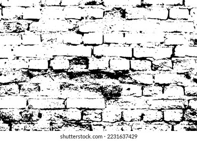 Grunge black texture as brick wall with the crack line shape on white background (Vector). Use for decoration, aging or old layer