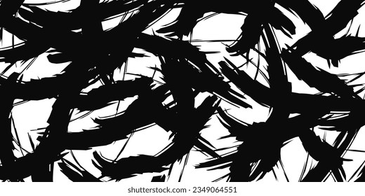 Grunge black texture torn chaotic strokes. Vector background.