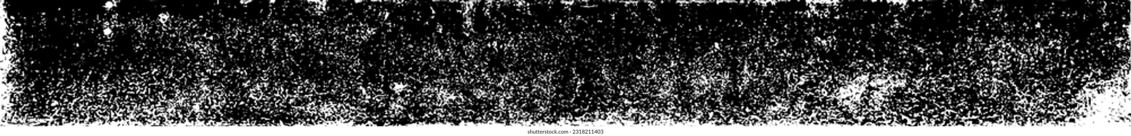 Textura negra gruesa. Banner largo horizontal amplio. Textura granulada oscura sobre fondo blanco. El polvo sobrante texturado. Partículas de ruido de grano. Efecto blanco roto. Ilustración del vector, EPS 10.