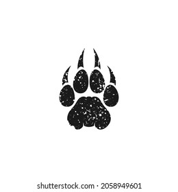 grunge black tiger trace silhouette. Vector flat illustration. Scratched Wild beast paw footprint, footstep isolated on white. New year symbol.