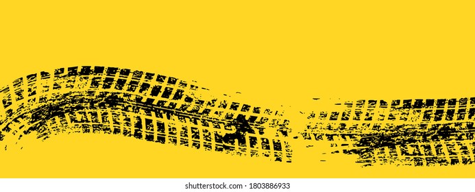 Grunge black tire track on white background, vector illustration