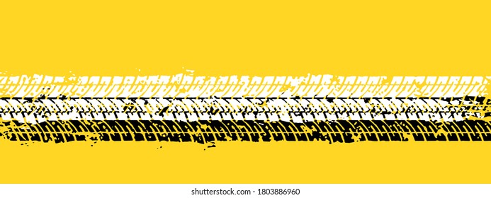 Grunge black tire track on white background, vector illustration