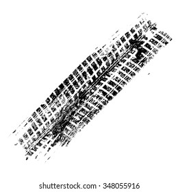 Grunge black tire track on white background, vector illustration