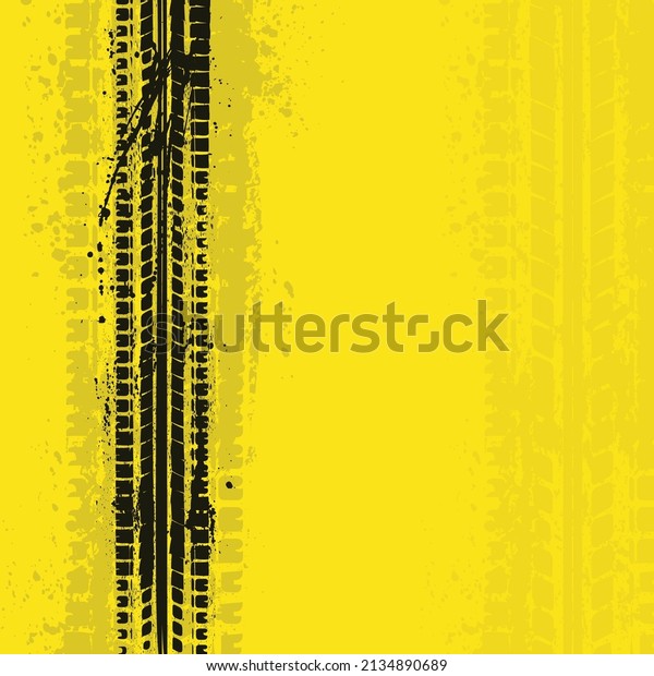 Grunge black tire track silhouettes isolated on\
yellow background. Ink blots tyre path of car speed braking.\
Scratched vehicle tire mark\
wallpaper