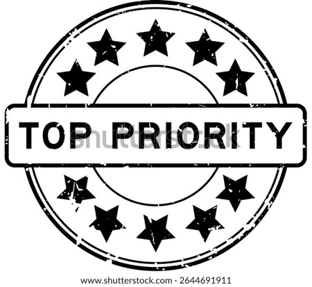 Grunge black top priority word round rubber seal stamp on white background
