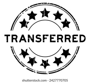 Palabra transferida negra del grunge con el sello redondo del sello de goma del icono de la estrella sobre fondo blanco