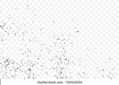 Grunge black and transparent dirty texture template. Messy dust overlay distress background. Abstract dotted effect of noise, grain, sand, old scratch stock visual. Vector.
