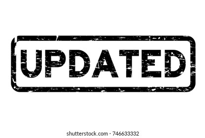 Grunge black updated square rubber seal stamp on white background