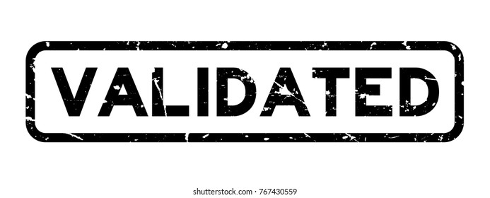 Grunge black validated word square rubber seal business stamp on white background