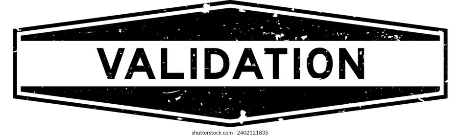 Grunge black validation word hexagon rubber seal stamp on white background