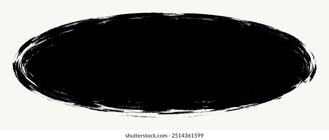 Grunge black vintage oval paint stain silhouette with torn edges. Rough edges oval frame vector. Vector silhouette for stickers, banners isolated on light background