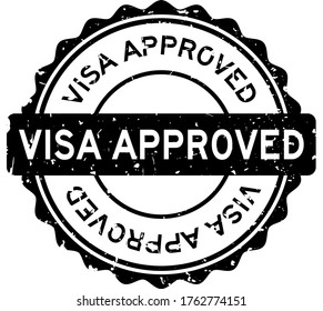 Grunge black visa approved word round rubber seal stamp on white background