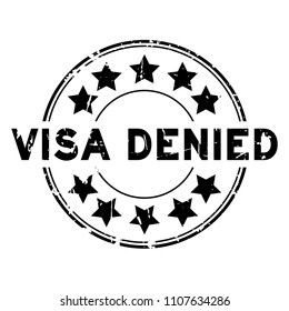 Grunge black visa denied with star icon round rubber seal stamp on white background - Shutterstock ID 1107634286