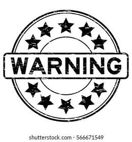 Grunge black waring text with star icon round rubber stamp on white background