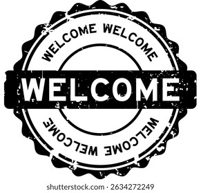 Grunge black welcome word round seal stamp on white background