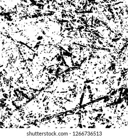 Grunge black and white abstract background. Vintage old surface in scratches, chips, cracks. Pattern for printing dirt, stains, scuffs. Texture monochrome dark