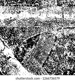Grunge black and white abstract background. Vintage old surface in scratches, chips, cracks. Pattern for printing dirt, stains, scuffs. Texture monochrome dark