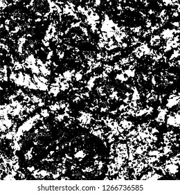 Grunge black and white abstract background. Vintage old surface in scratches, chips, cracks. Pattern for printing dirt, stains, scuffs. Texture monochrome dark