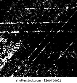 Grunge black and white abstract background. Vintage old surface in scratches, chips, cracks. Pattern for printing dirt, stains, scuffs. Texture monochrome dark