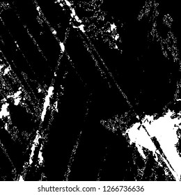Grunge black and white abstract background. Vintage old surface in scratches, chips, cracks. Pattern for printing dirt, stains, scuffs. Texture monochrome dark