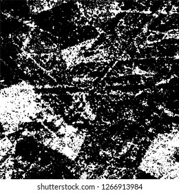 Grunge black and white abstract background. Vintage old surface in scratches, chips, cracks. Pattern for printing dirt, stains, scuffs. Texture monochrome dark