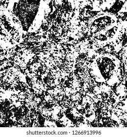 Grunge black and white abstract background. Vintage old surface in scratches, chips, cracks. Pattern for printing dirt, stains, scuffs. Texture monochrome dark