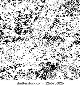 Grunge black and white abstract background. Vintage old surface in scratches, chips, cracks. Pattern for printing dirt, stains, scuffs. Texture monochrome dark