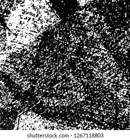 Grunge black and white abstract background. Vintage old surface in scratches, chips, cracks. Pattern for printing dirt, stains, scuffs. Texture monochrome dark