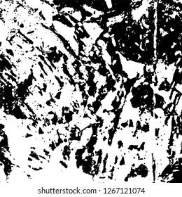Grunge black and white abstract background. Vintage old surface in scratches, chips, cracks. Pattern for printing dirt, stains, scuffs. Texture monochrome dark