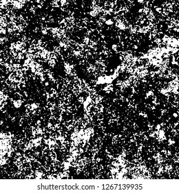 Grunge black and white abstract background. Vintage old surface in scratches, chips, cracks. Pattern for printing dirt, stains, scuffs. Texture monochrome dark