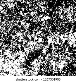 Grunge black and white abstract background. Vintage old surface in scratches, chips, cracks. Pattern for printing dirt, stains, scuffs. Texture monochrome dark