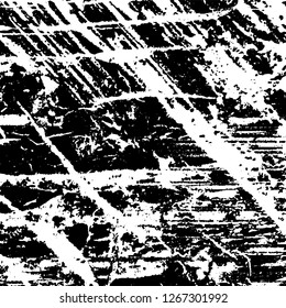 Grunge black and white abstract background. Vintage old surface in scratches, chips, cracks. Pattern for printing dirt, stains, scuffs. Texture monochrome dark
