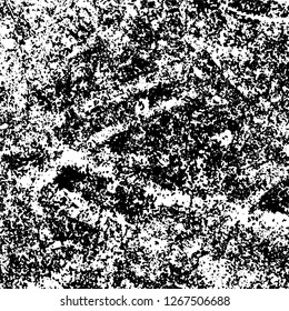 Grunge black and white abstract background. Vintage old surface in scratches, chips, cracks. Pattern for printing dirt, stains, scuffs. Texture monochrome dark