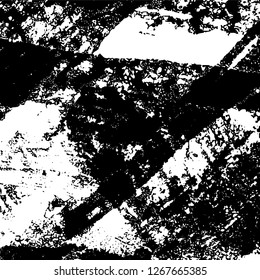 Grunge black and white abstract background. Vintage old surface in scratches, chips, cracks. Pattern for printing dirt, stains, scuffs. Texture monochrome dark