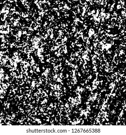 Grunge black and white abstract background. Vintage old surface in scratches, chips, cracks. Pattern for printing dirt, stains, scuffs. Texture monochrome dark