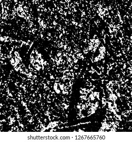 Grunge black and white abstract background. Vintage old surface in scratches, chips, cracks. Pattern for printing dirt, stains, scuffs. Texture monochrome dark