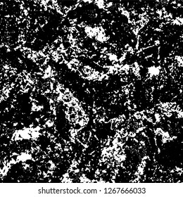 Grunge black and white abstract background. Vintage old surface in scratches, chips, cracks. Pattern for printing dirt, stains, scuffs. Texture monochrome dark