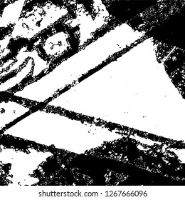 Grunge black and white abstract background. Vintage old surface in scratches, chips, cracks. Pattern for printing dirt, stains, scuffs. Texture monochrome dark