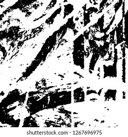 Grunge black and white abstract background. Vintage old surface in scratches, chips, cracks. Pattern for printing dirt, stains, scuffs. Texture monochrome dark