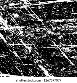Grunge black and white abstract background. Vintage old surface in scratches, chips, cracks. Pattern for printing dirt, stains, scuffs. Texture monochrome dark