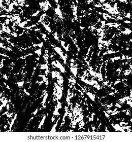 Grunge black and white abstract background. Vintage old surface in scratches, chips, cracks. Pattern for printing dirt, stains, scuffs. Texture monochrome dark